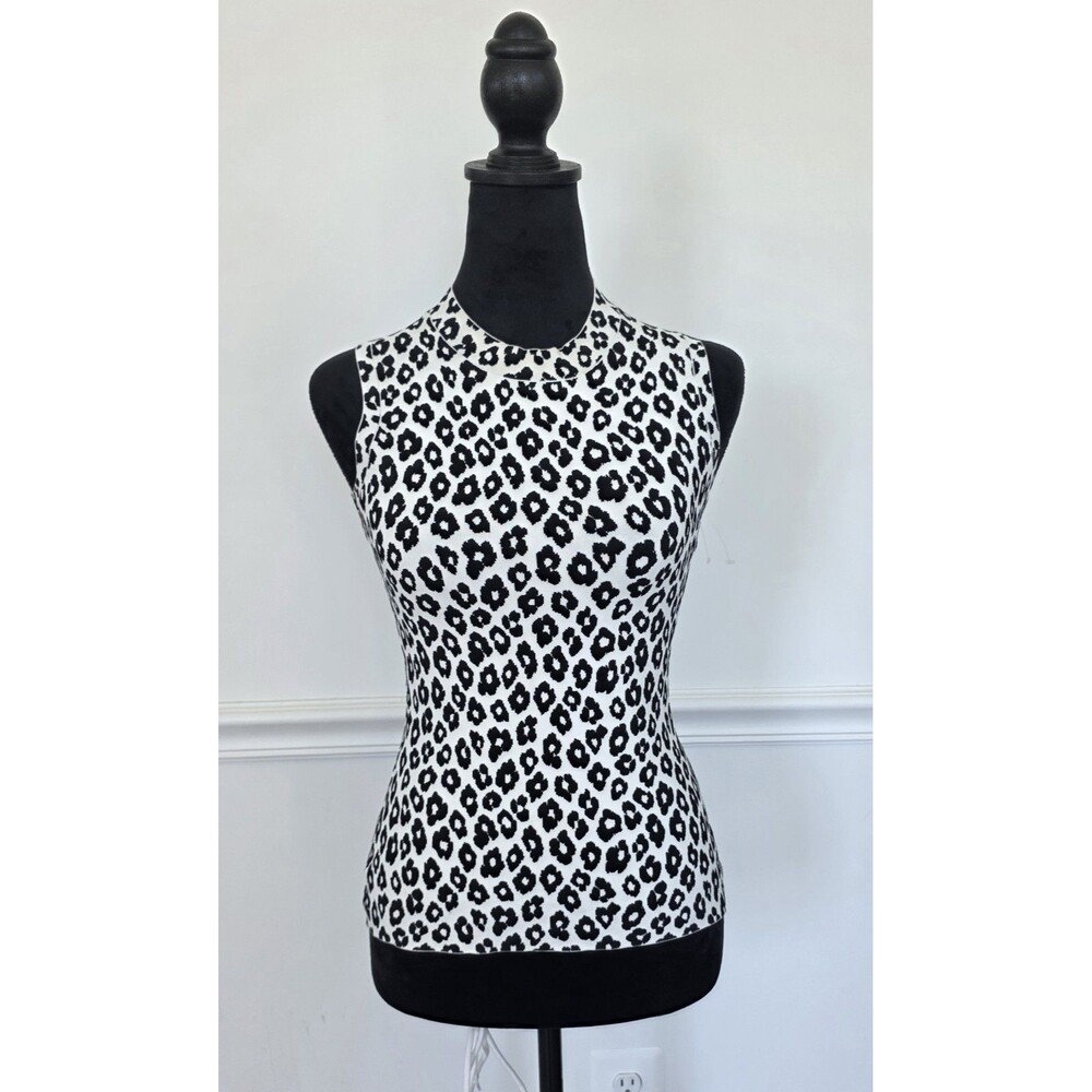 Theory Leopard Print Knit Top P Petite Black Ivory Sleeveless Stretch